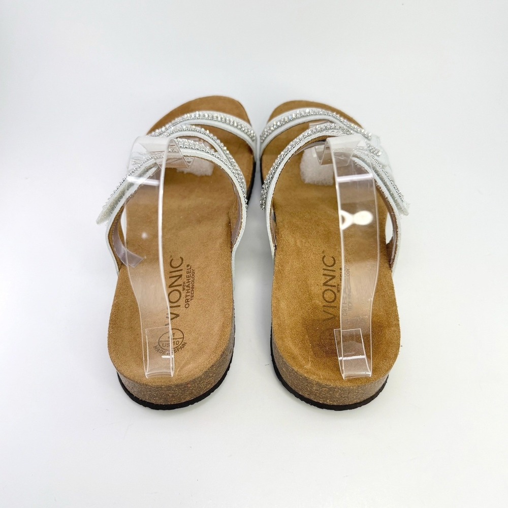 Vionic Afton White Rhinestone Sandals Adjustable Straps Comfort Womens 10 Party - Picture 11 of 15